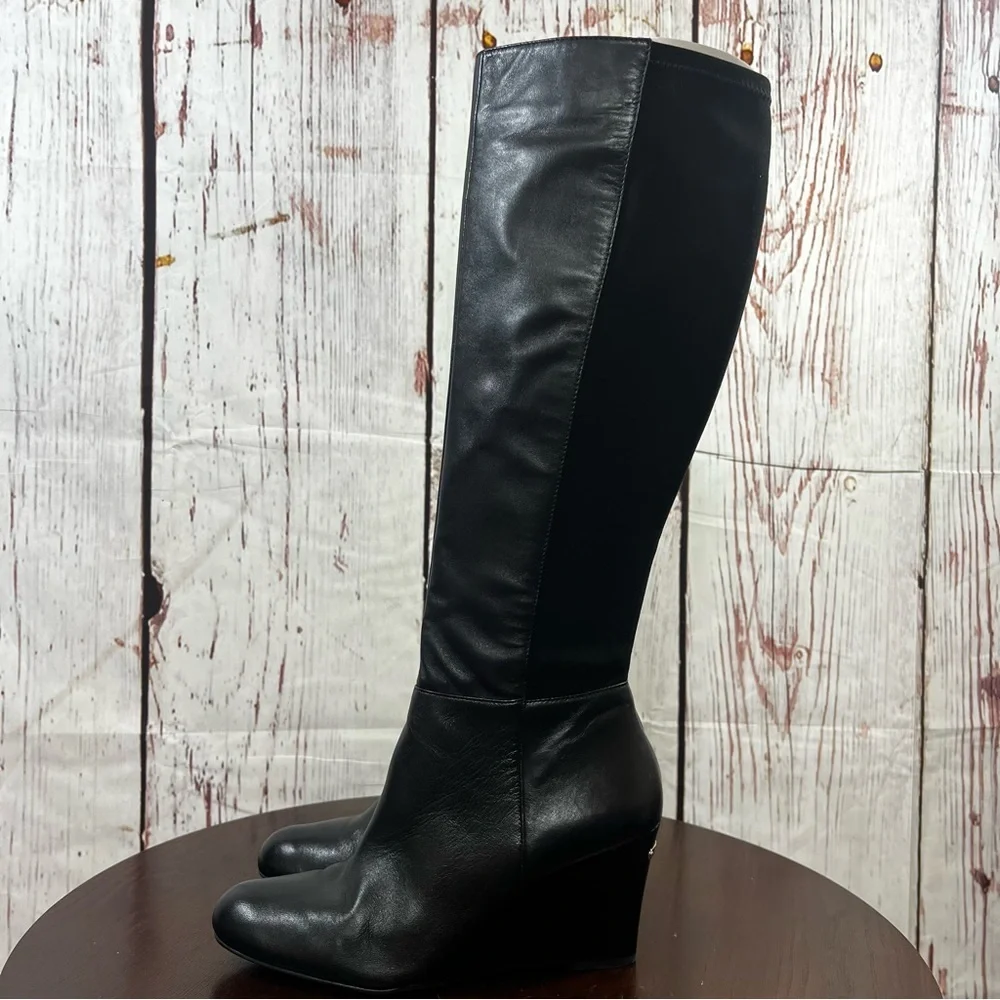 Michael Kors Bromley Wedge Boot Knee High in Black Leather women’s size 10